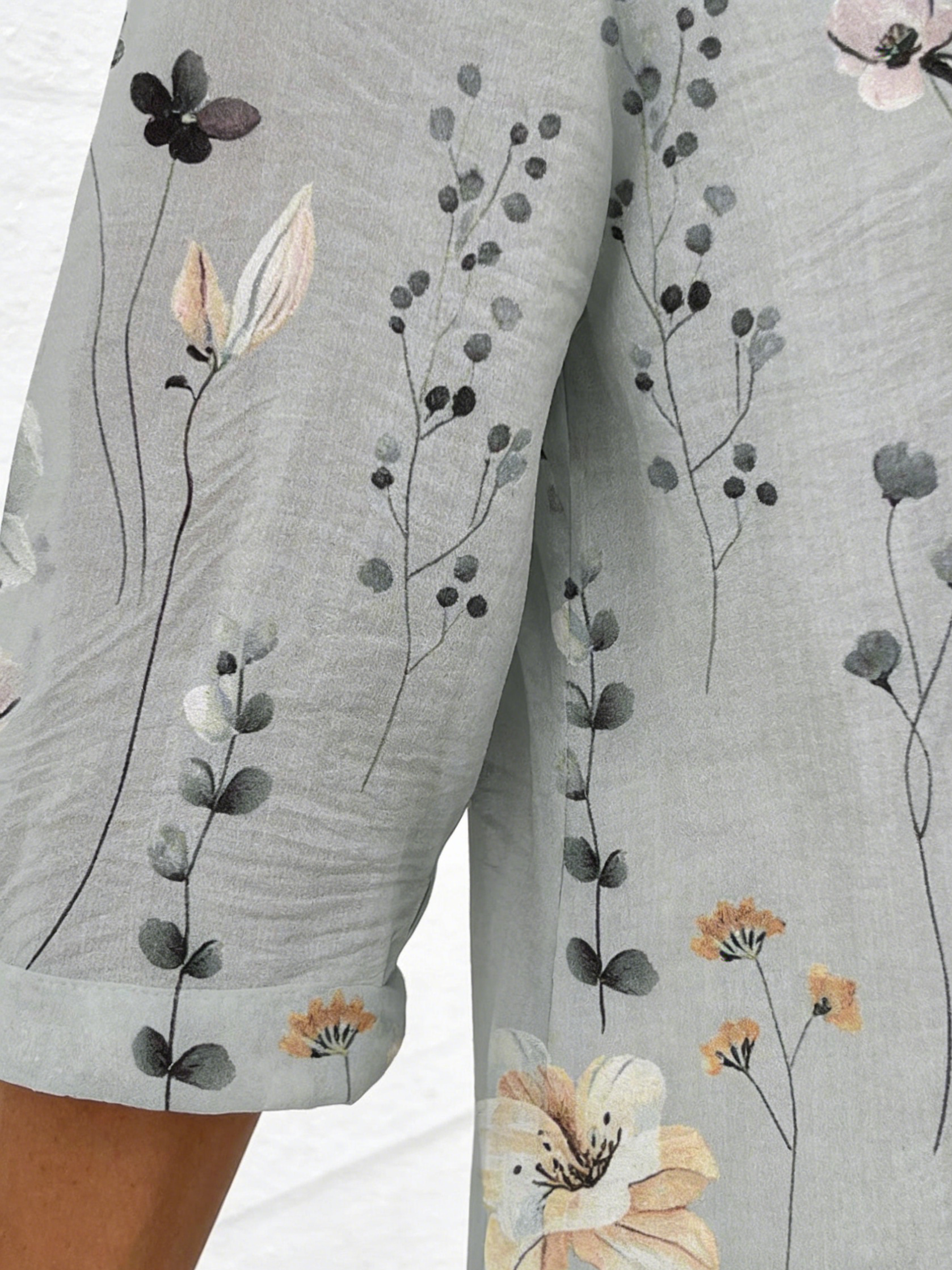 V-neck Buttons Printed Long Sleeve Tunic Tops