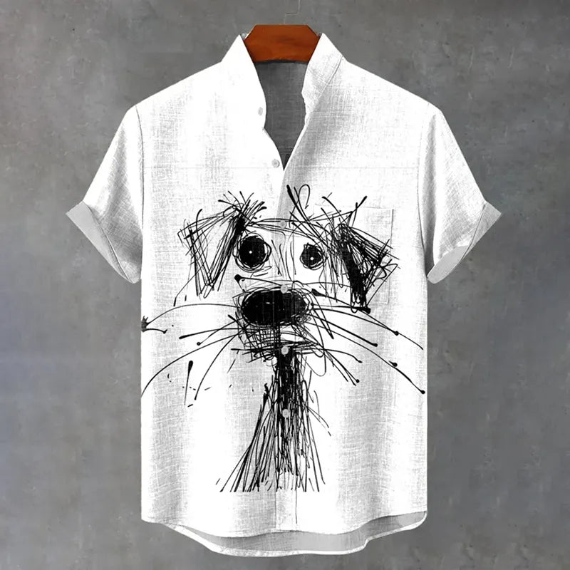 Cartoon Scribble Dog Vintage Print Casual T-shirt