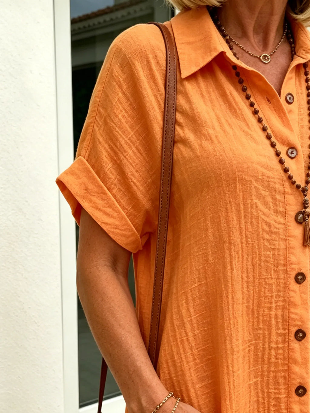 Solid Color Shirt Dress Simple, Made of Breathable, Featuring a Lapel Collar and Orderly Button Arrangement That Adds a Vintage Charm