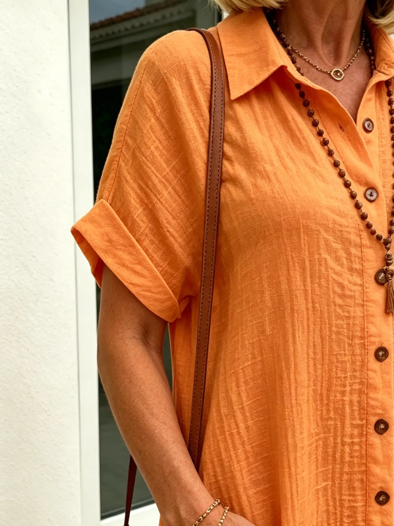 Solid Color Shirt Dress Simple, Made of Breathable, Featuring a Lapel Collar and Orderly Button Arrangement That Adds a Vintage Charm