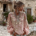 Women's Floral Embroidered Art Round Neck Blouse
