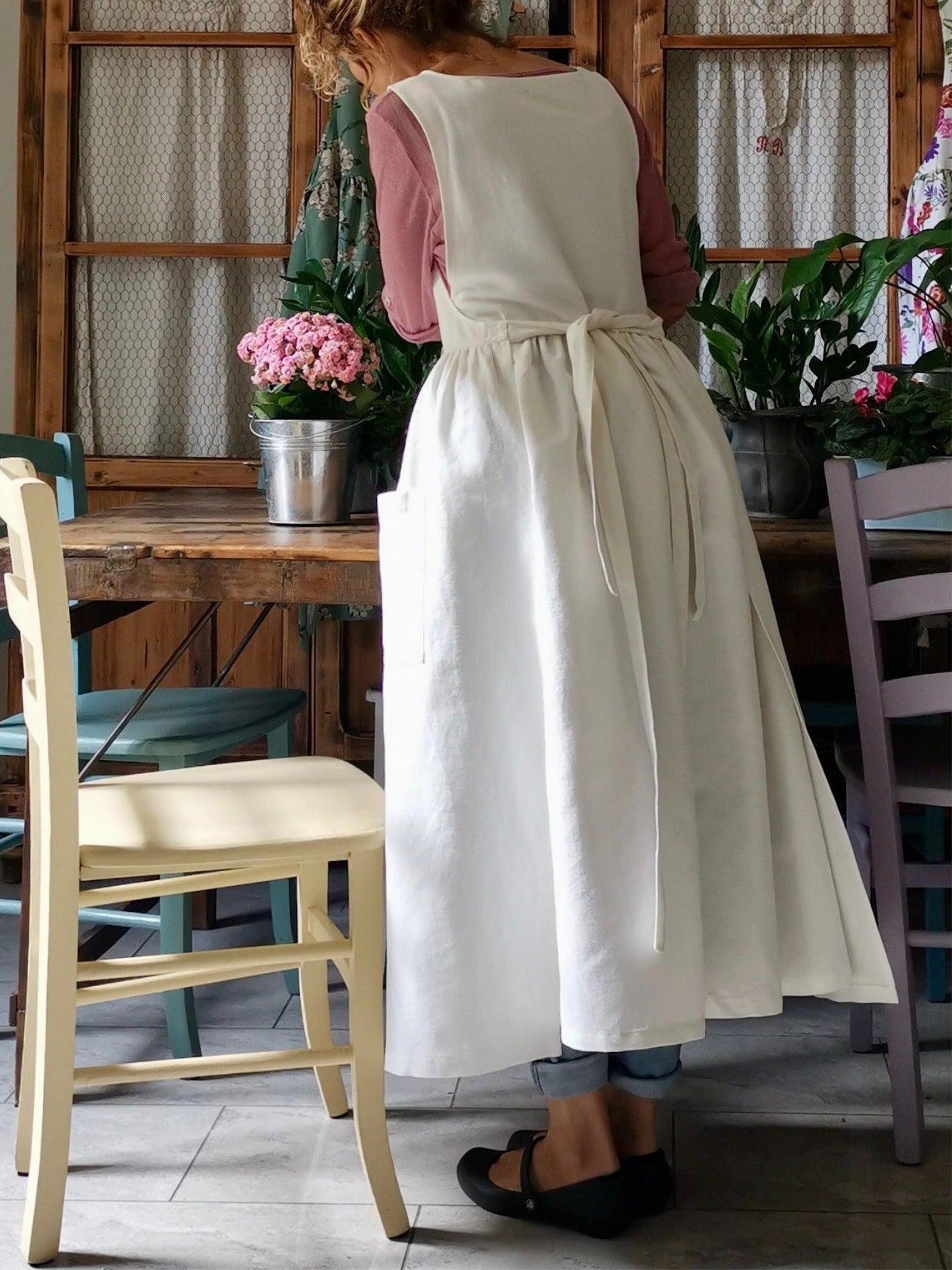 Cream White Cotton Apron
