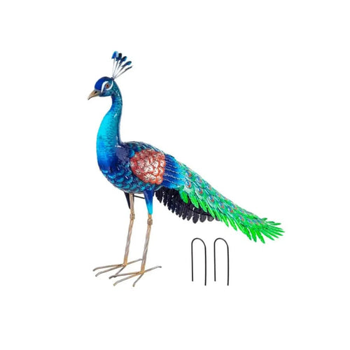 36" Colorful Metal Peacock Garden Statue