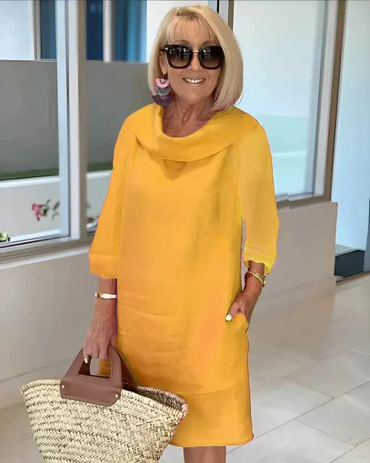 Cotton Pile Collar 3/4 Sleeve DressCottonPile Collar 3/4 Sleeve Dress