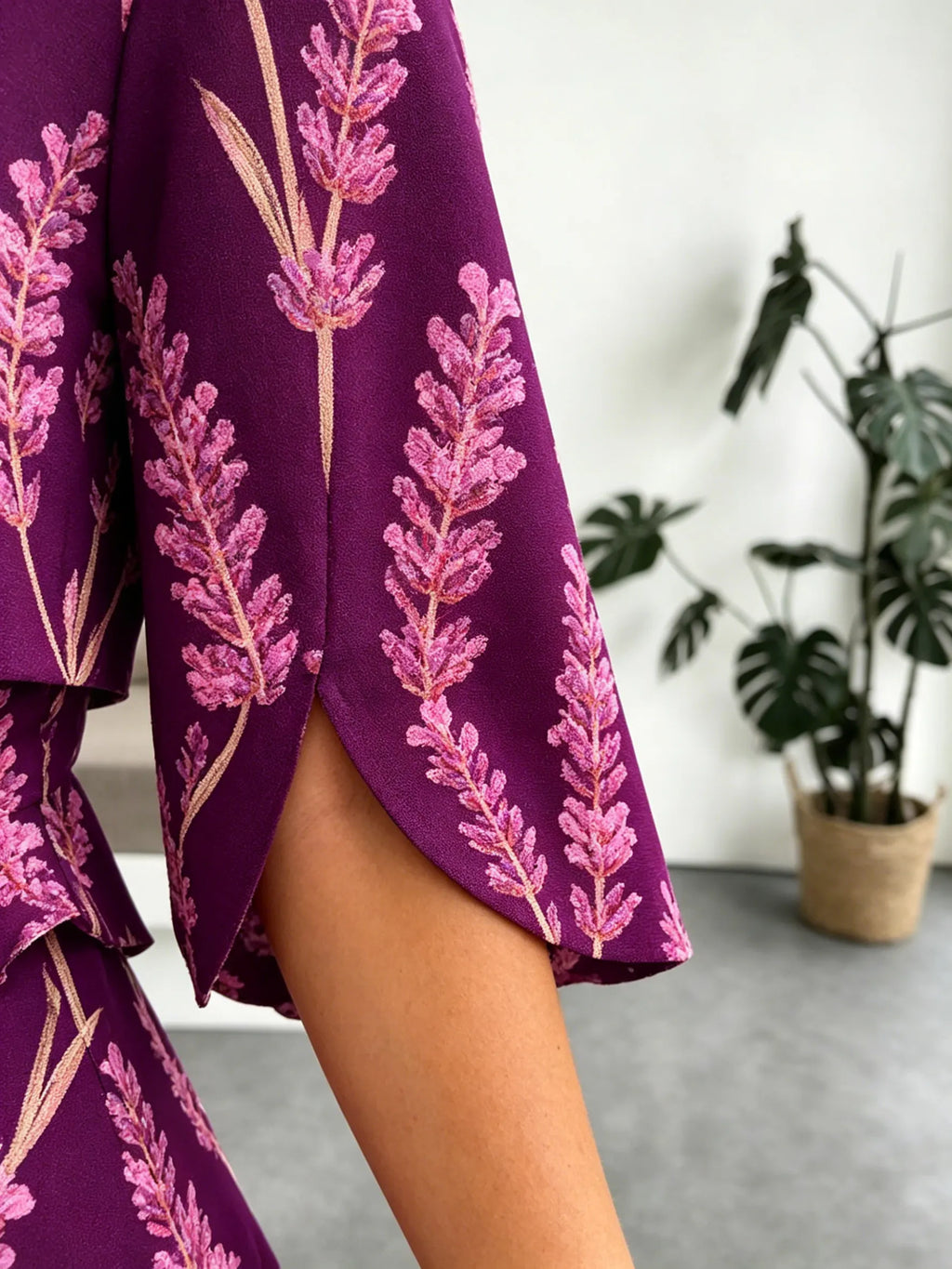 Lavender Chiffon Vacation Prints Color Round Neck Cake Skirt Splicing Dress Mid-length