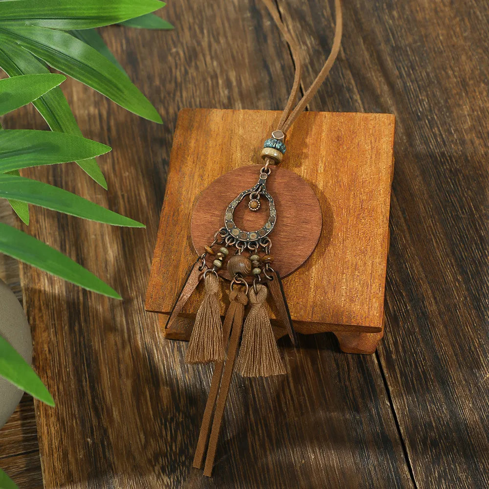 3pcs Boho Ethnic Long Sundry Colors Tassel Pendant Necklaces For Women Retro Rhinestone Drip Oil Alloy Necklace
