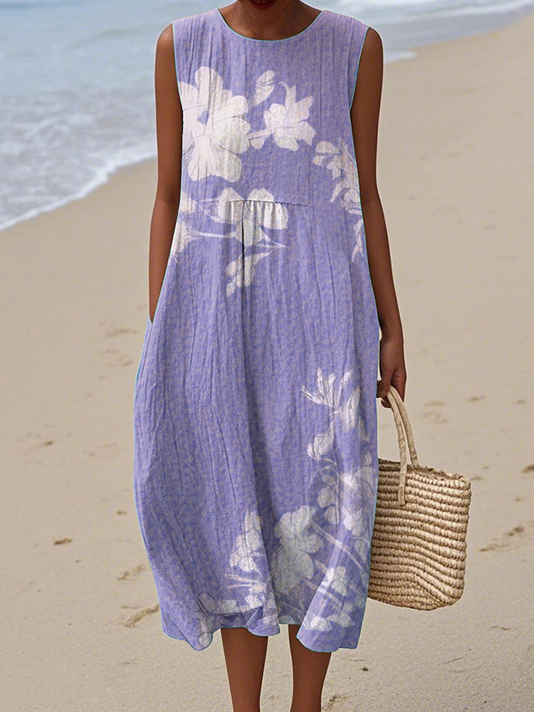 Vintage Loose Floral Art Linen Tank Dress