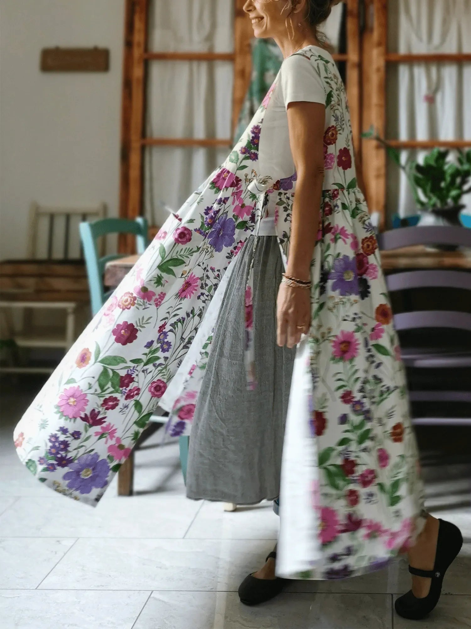 Cotton Apron with Summer Flowers