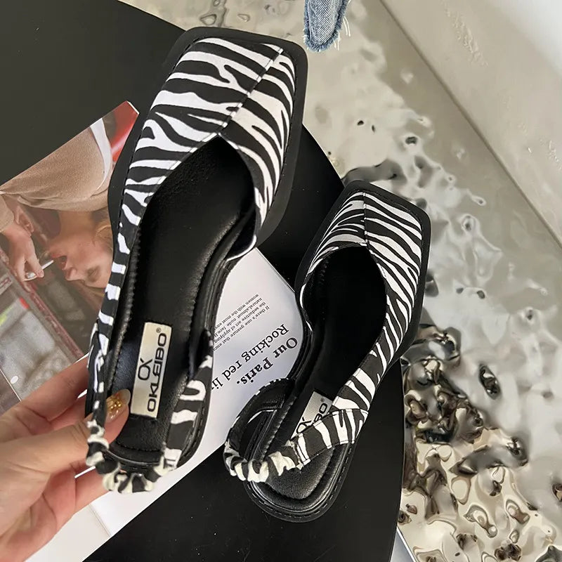 Back Empty Bag Head Sandals Women's Spring and Summer Flat Bottom Wind Square Head Single Shoes French Retro Sandals Outer Wear