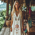 Boho Floral Embroidery Tassel Art Sleeveless Cozy Linen Madi Dress