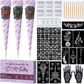 🌸 Henna Tattoo Kit with Stencils – Temporary Body Art Cones for Hands & Creative Designs ✨