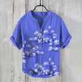 Vintage Japanese Magnolia Flower Casual Linen Blend Shirt
