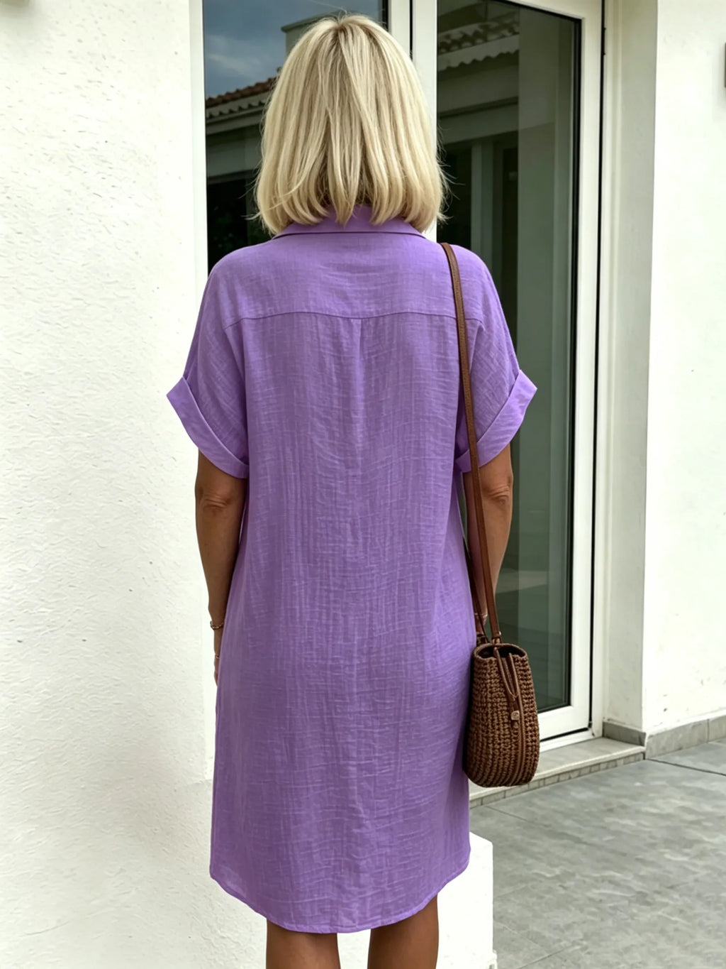 Solid Color Shirt Dress Simple, Made of Breathable, Featuring a Lapel Collar and Orderly Button Arrangement That Adds a Vintage Charm
