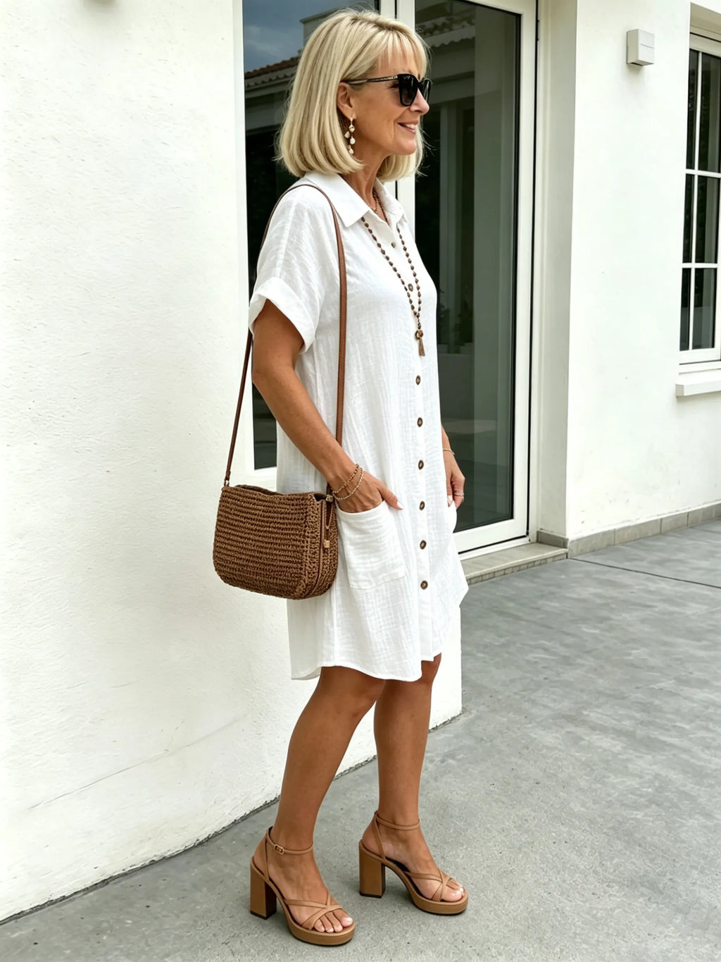 Solid Color Shirt Dress Simple, Made of Breathable, Featuring a Lapel Collar and Orderly Button Arrangement That Adds a Vintage Charm