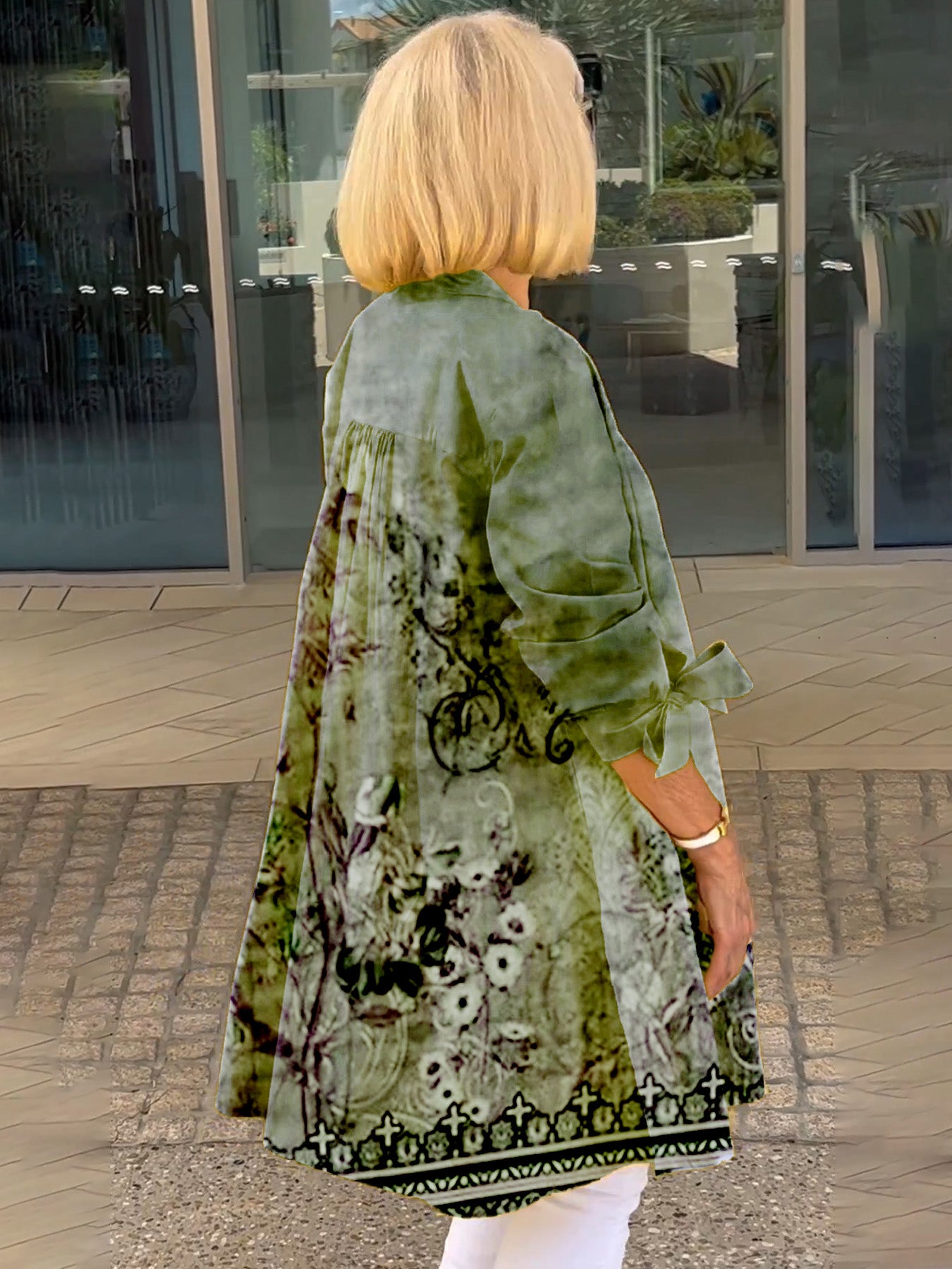 THICK COTTON JACKET BOW Sleeves REMOVABLE Autumn New Style Women Printing Jacket Swing Shap Flattering Gathered Yolk At The Back