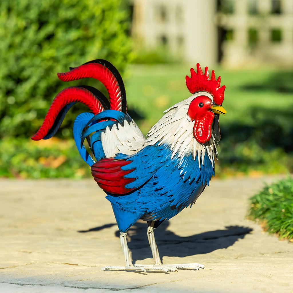 Patriotic Rooster Metal Garden Statue