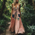 Bohemian Floral Embroidery Sleeveless  Cozy Linen Maxi Dress