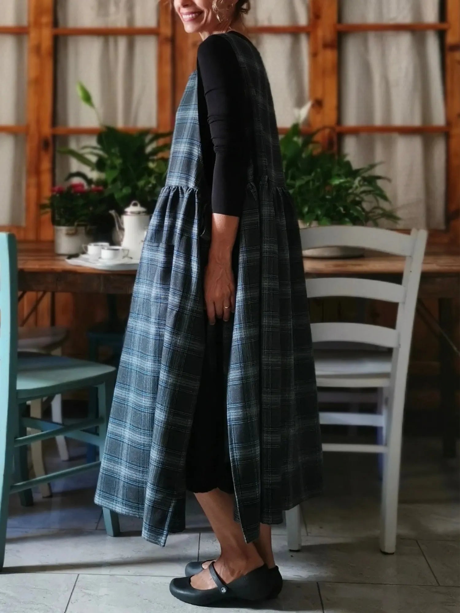 Pure Grey and Blue Tartan Apron