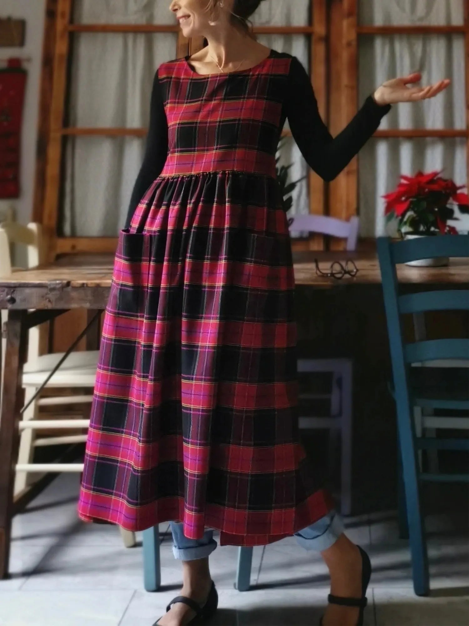 Fuchsia and Black Plaid Apron
