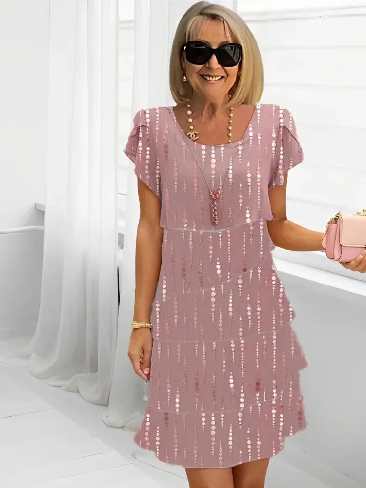 Multi-plant Floral Print Cascade Dress