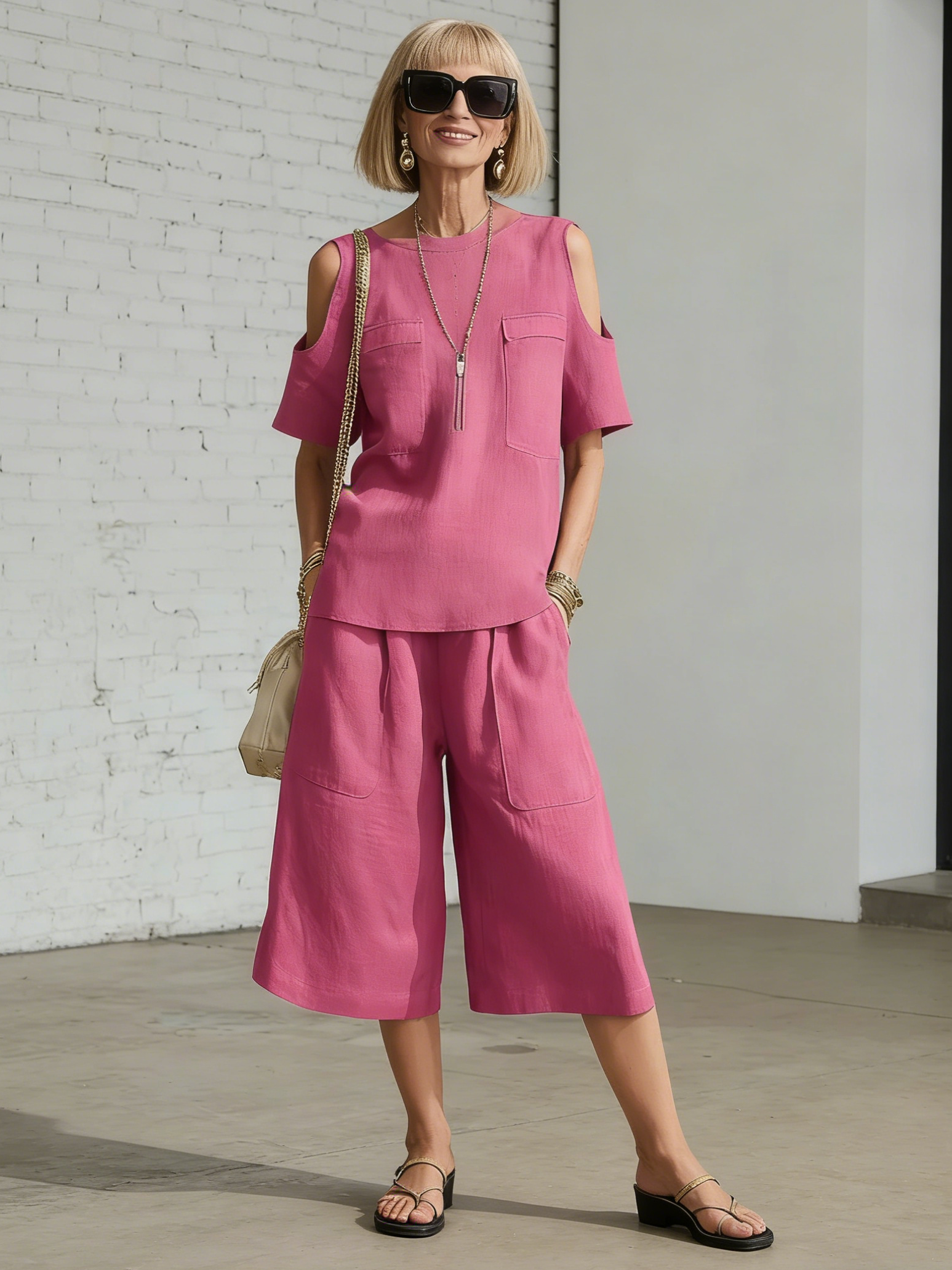 2Pcs Women's Short Sleeve Shorts Shirt Loose Pants Two-piece Set