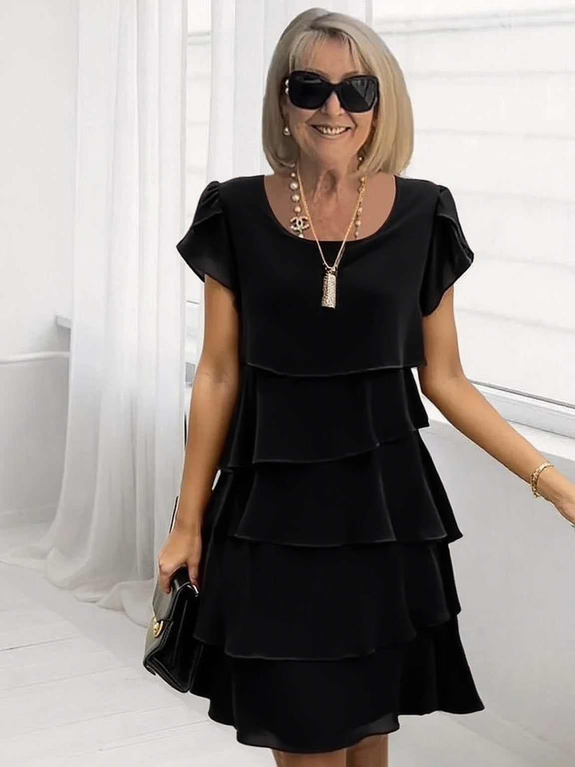 Evening Dress Best for Covering The Belly Loose Layer Cotton Multi-layer Dress