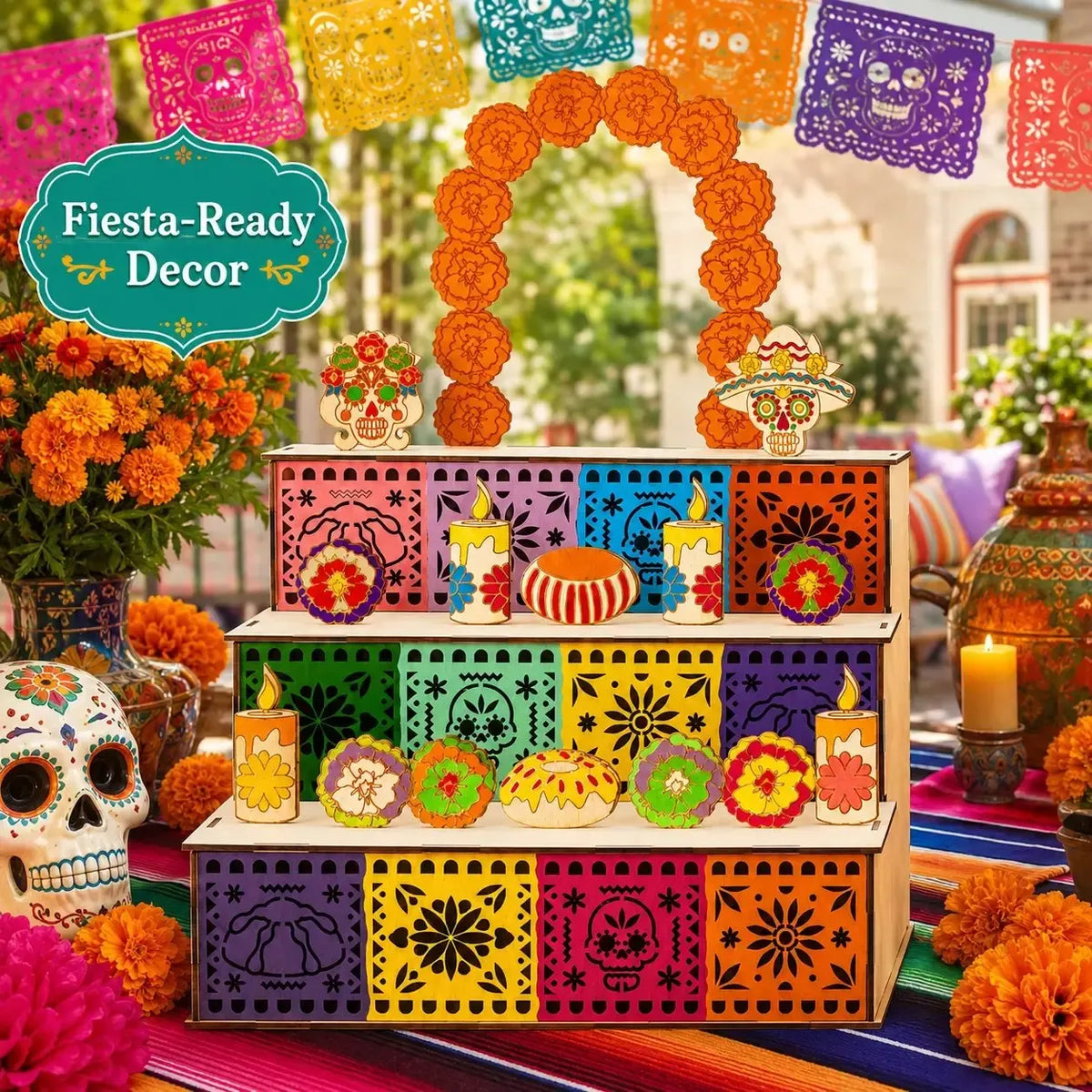 Mexican Day of the Dead Wooden Altar Display Set