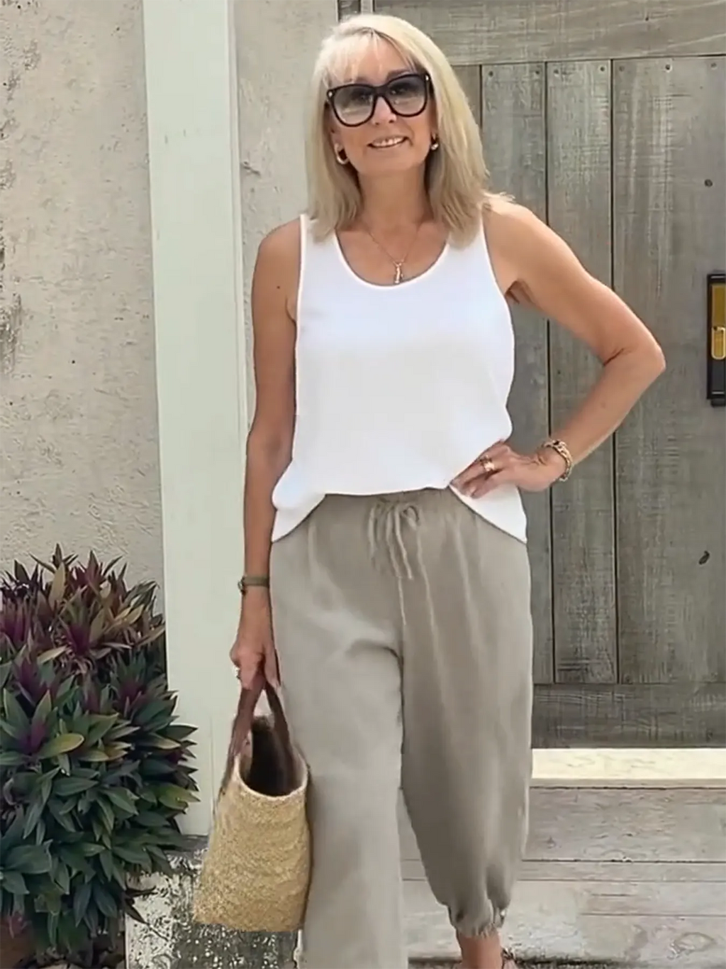 Vest Casual Crew Neck Plain Tank Top