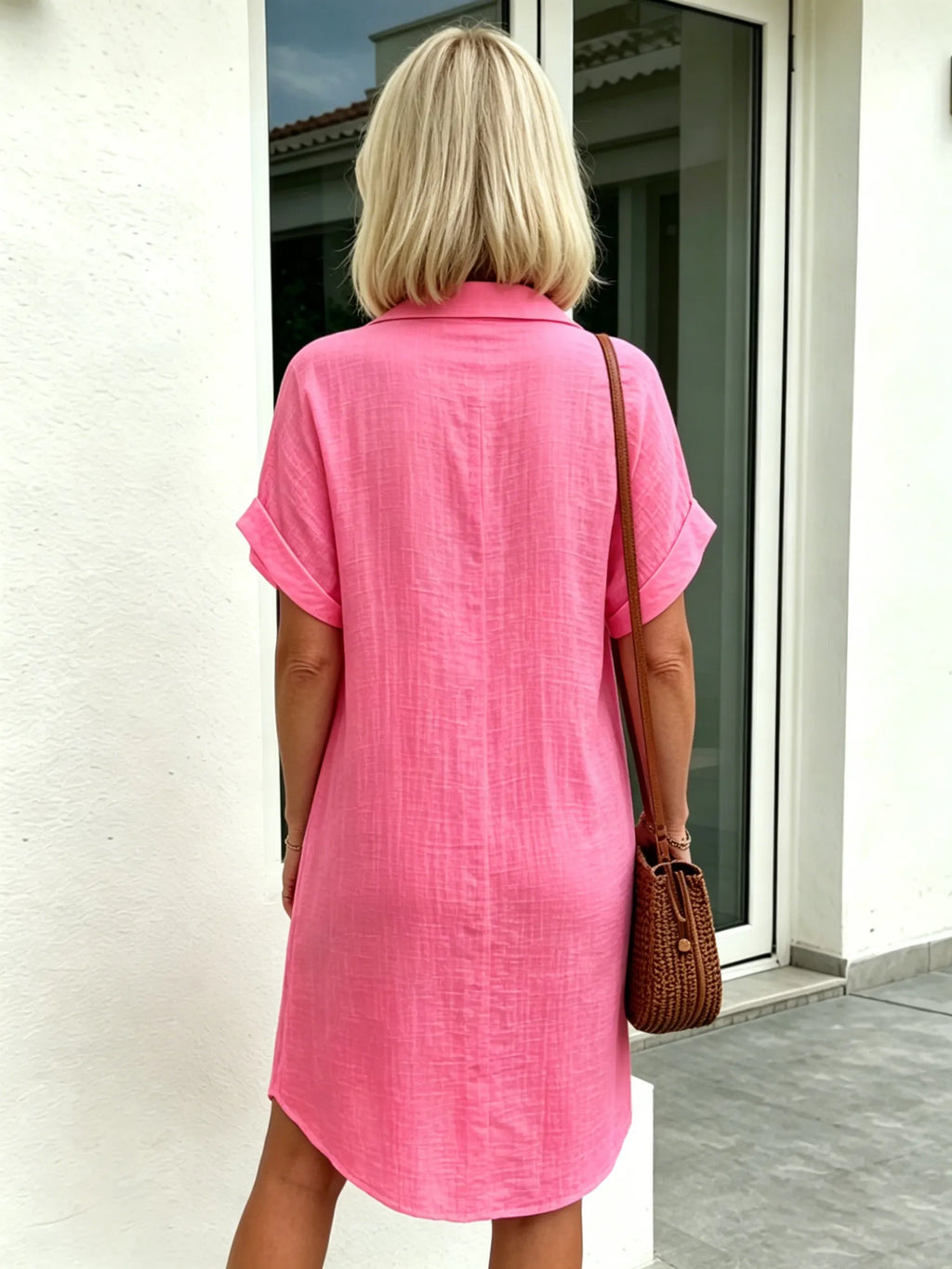 Solid Color Shirt Dress Simple, Made of Breathable, Featuring a Lapel Collar and Orderly Button Arrangement That Adds a Vintage Charm