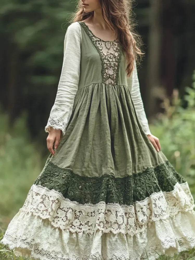 Vintage Vintage Embroidered Lace Art Maxi Dress