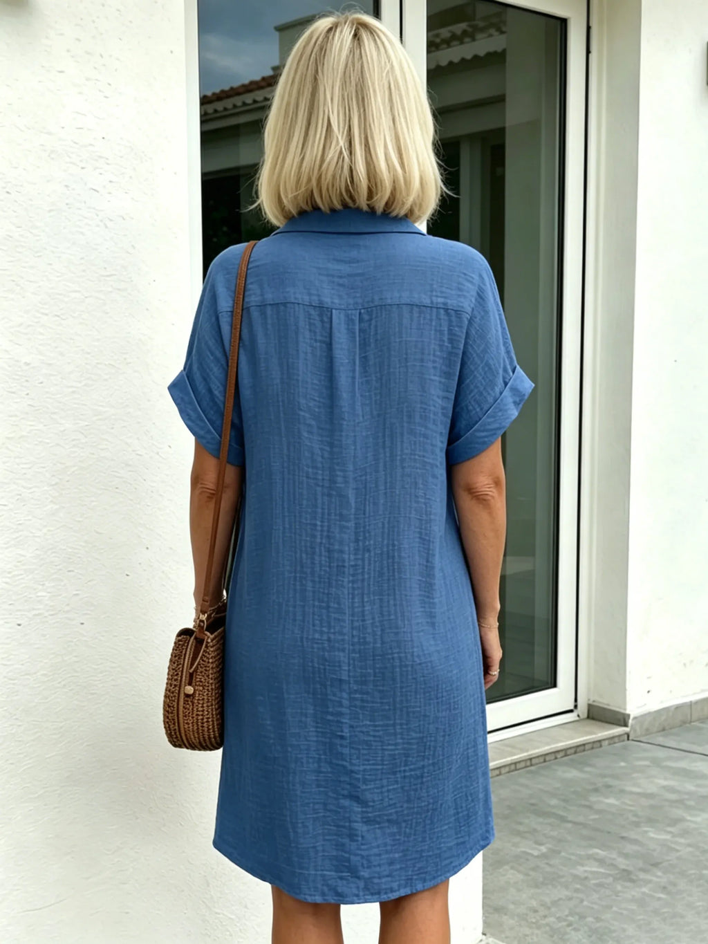 Solid Color Shirt Dress Simple, Made of Breathable, Featuring a Lapel Collar and Orderly Button Arrangement That Adds a Vintage Charm