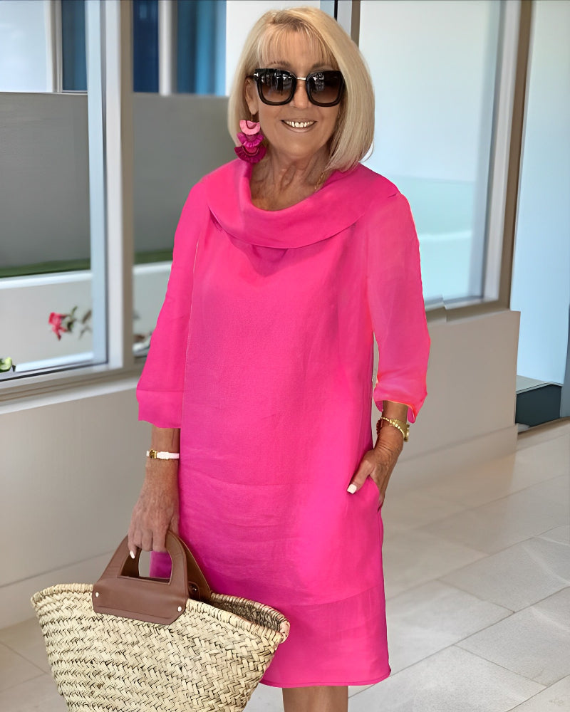 Cotton Pile Collar 3/4 Sleeve DressCottonPile Collar 3/4 Sleeve Dress