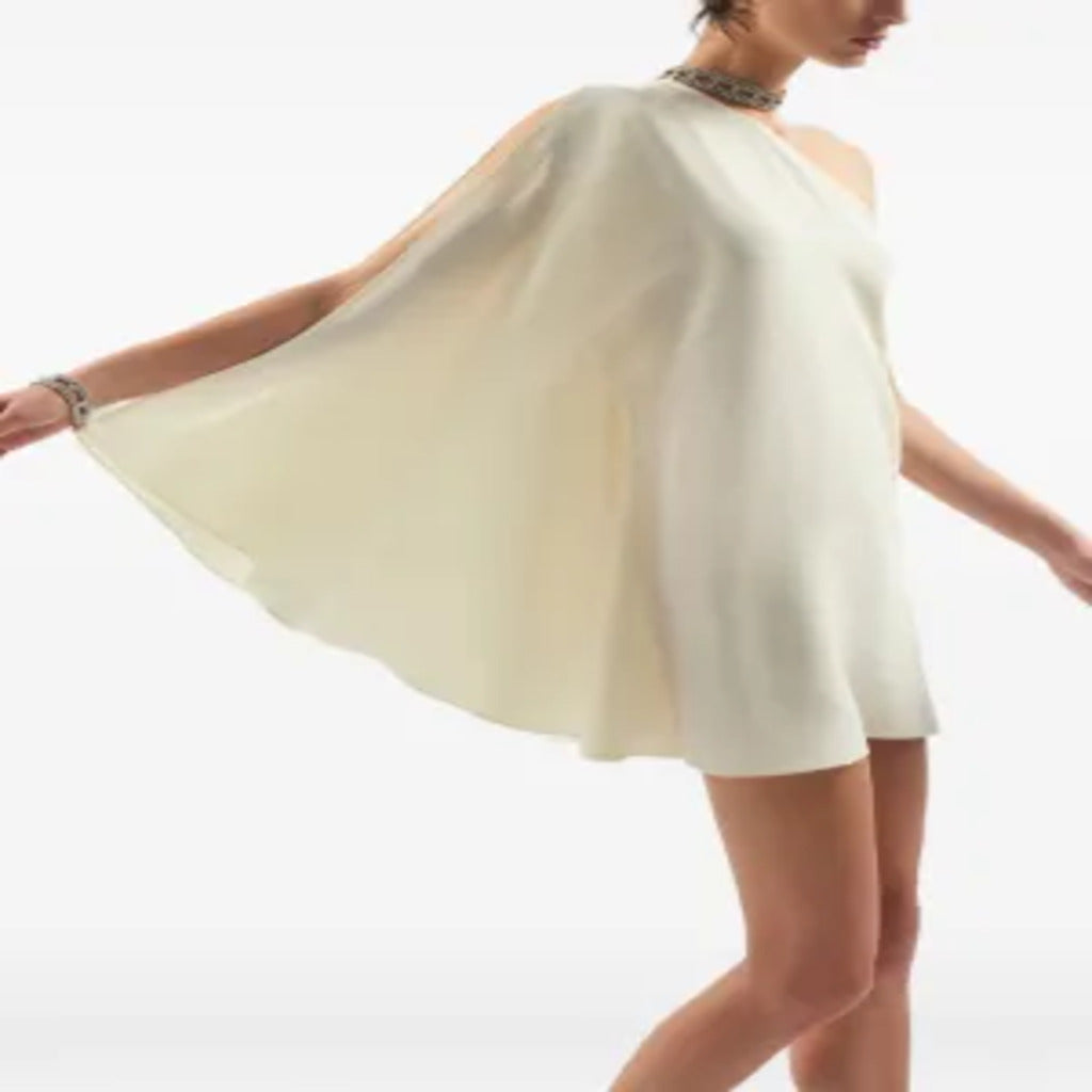 👗 Abito corto monospalla avorio con manica a volo