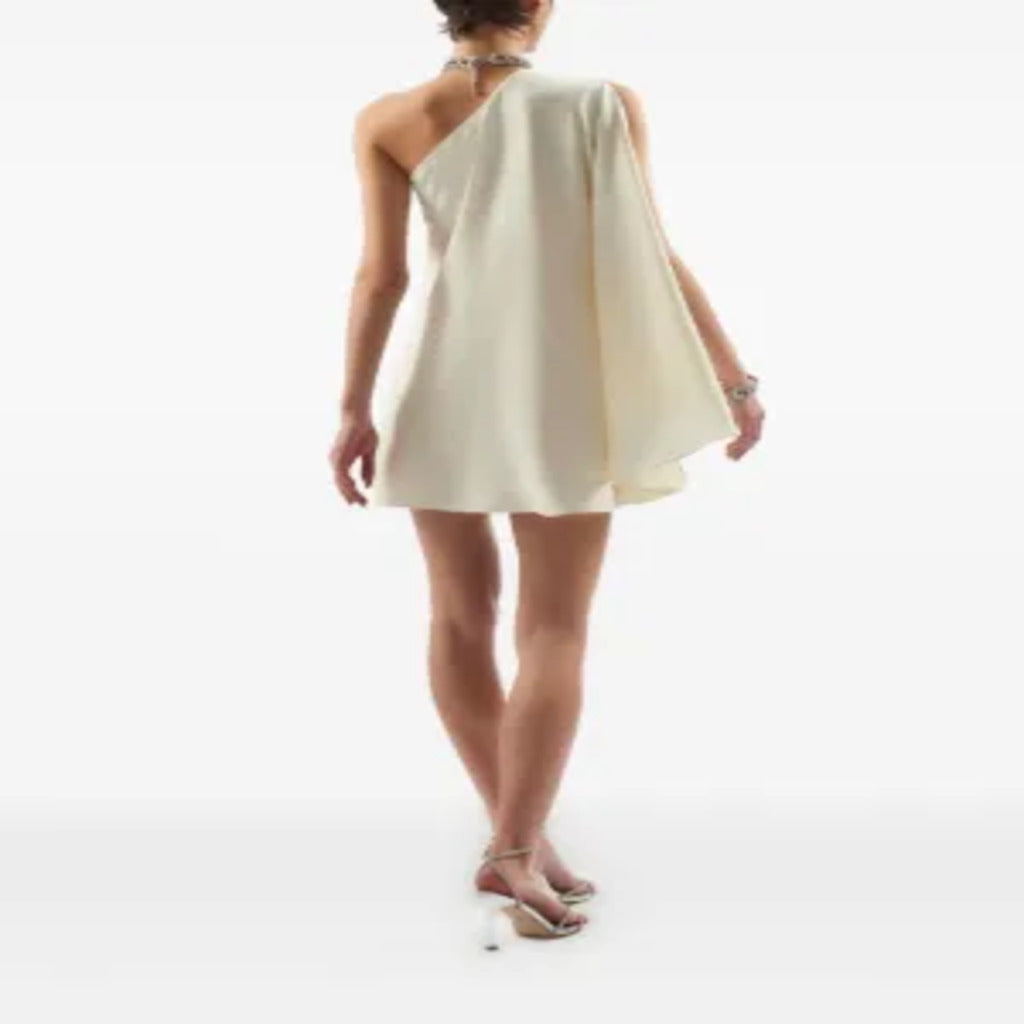 👗 Abito corto monospalla avorio con manica a volo