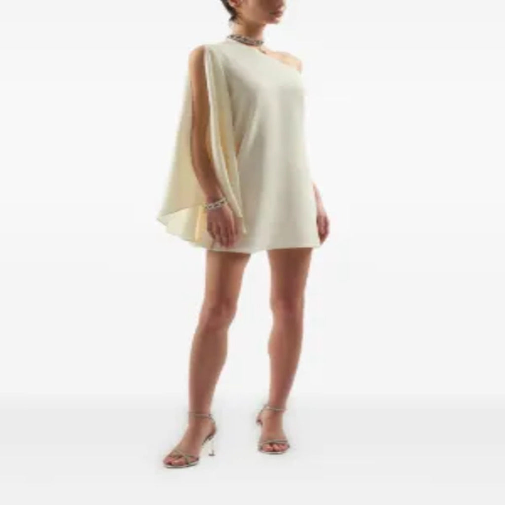 👗 Abito corto monospalla avorio con manica a volo