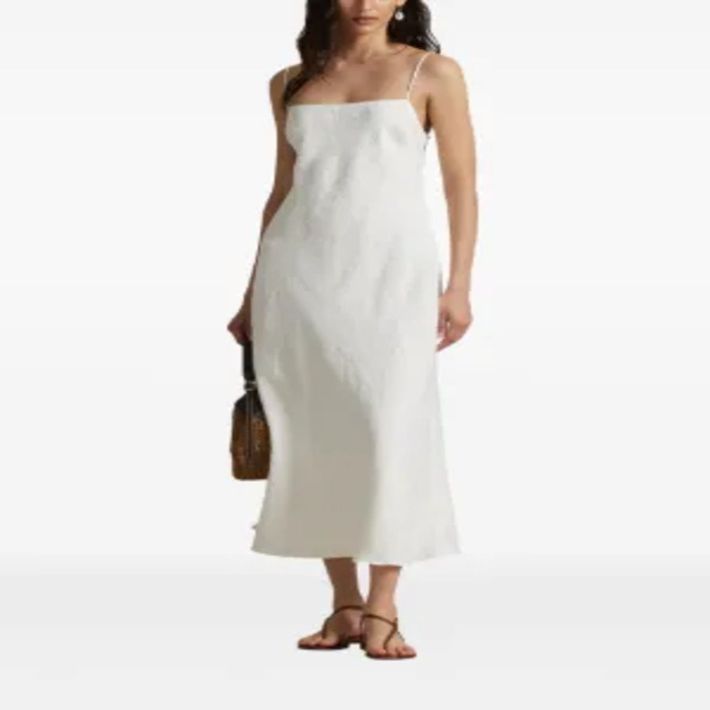 👗 Abito midi in lino bianco con spalline sottili