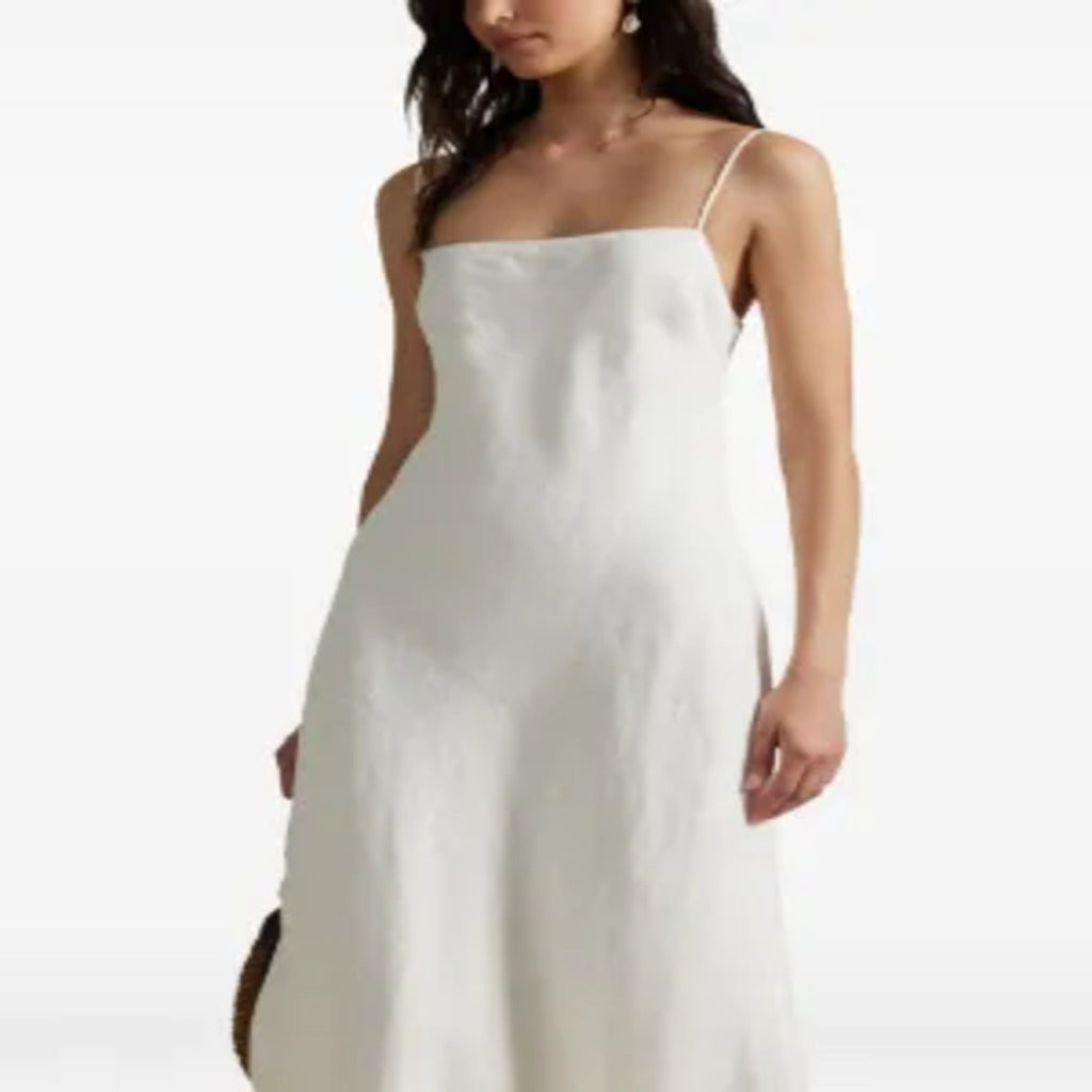 👗 Abito midi in lino bianco con spalline sottili