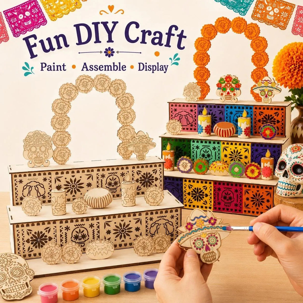Mexican Day of the Dead Wooden Altar Display Set