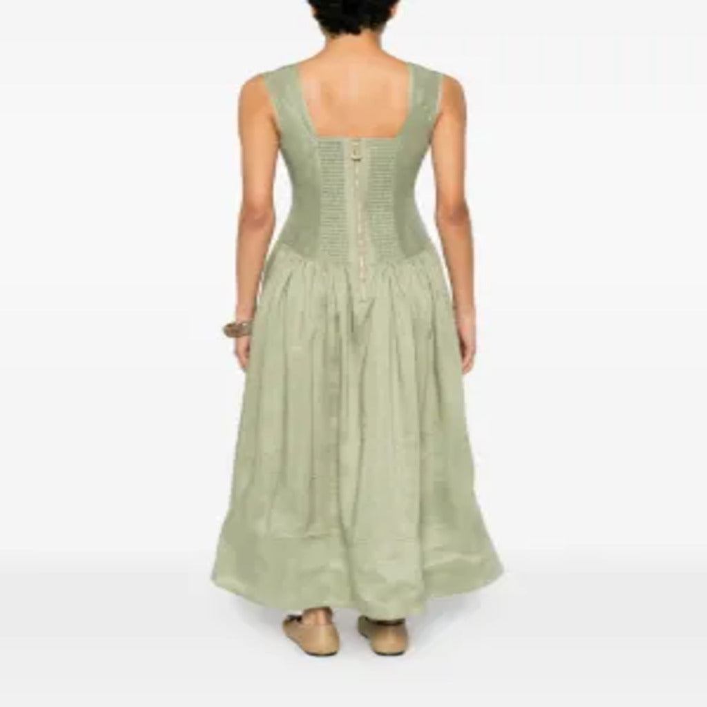 🌿 Abito midi corsetto verde salvia senza maniche
