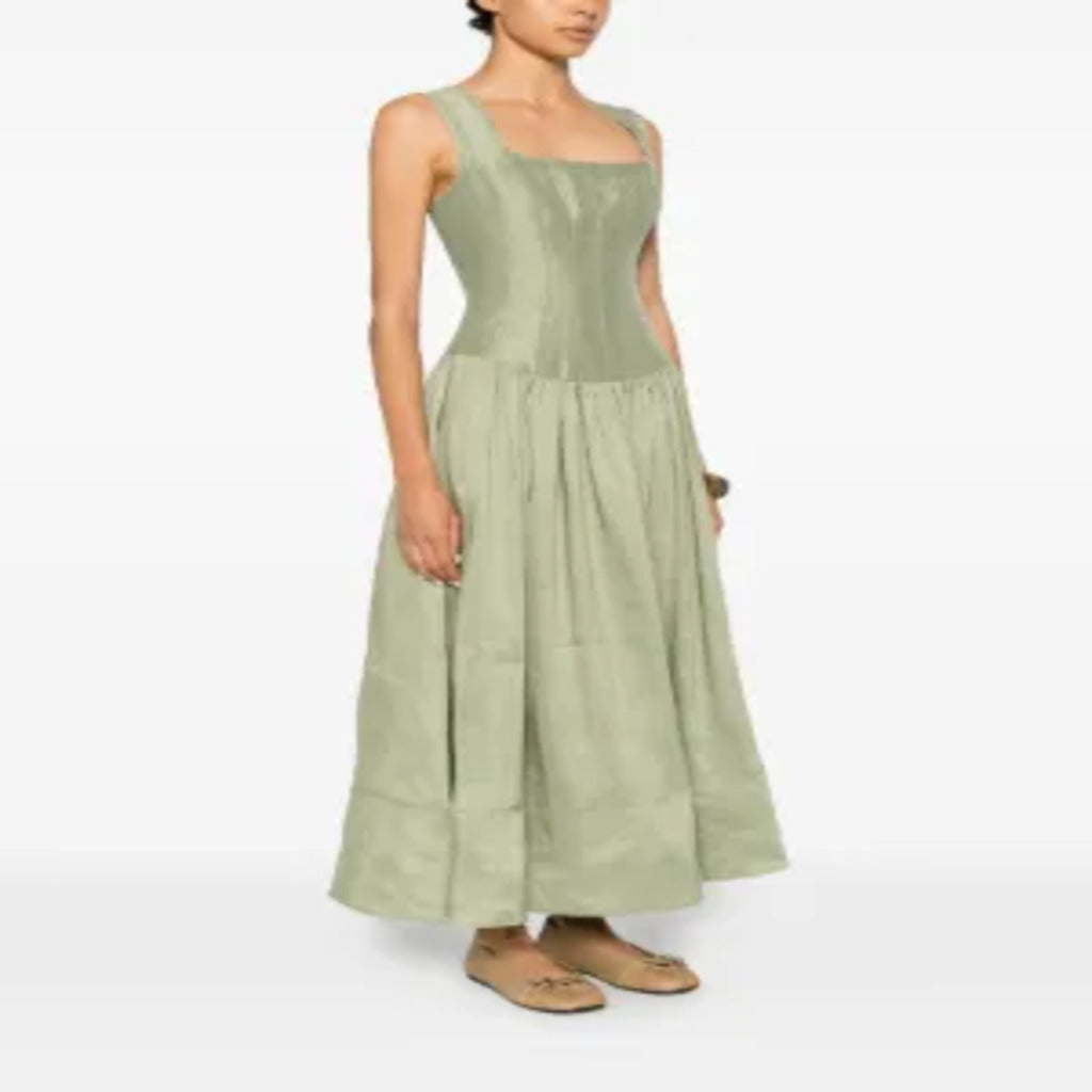 🌿 Abito midi corsetto verde salvia senza maniche