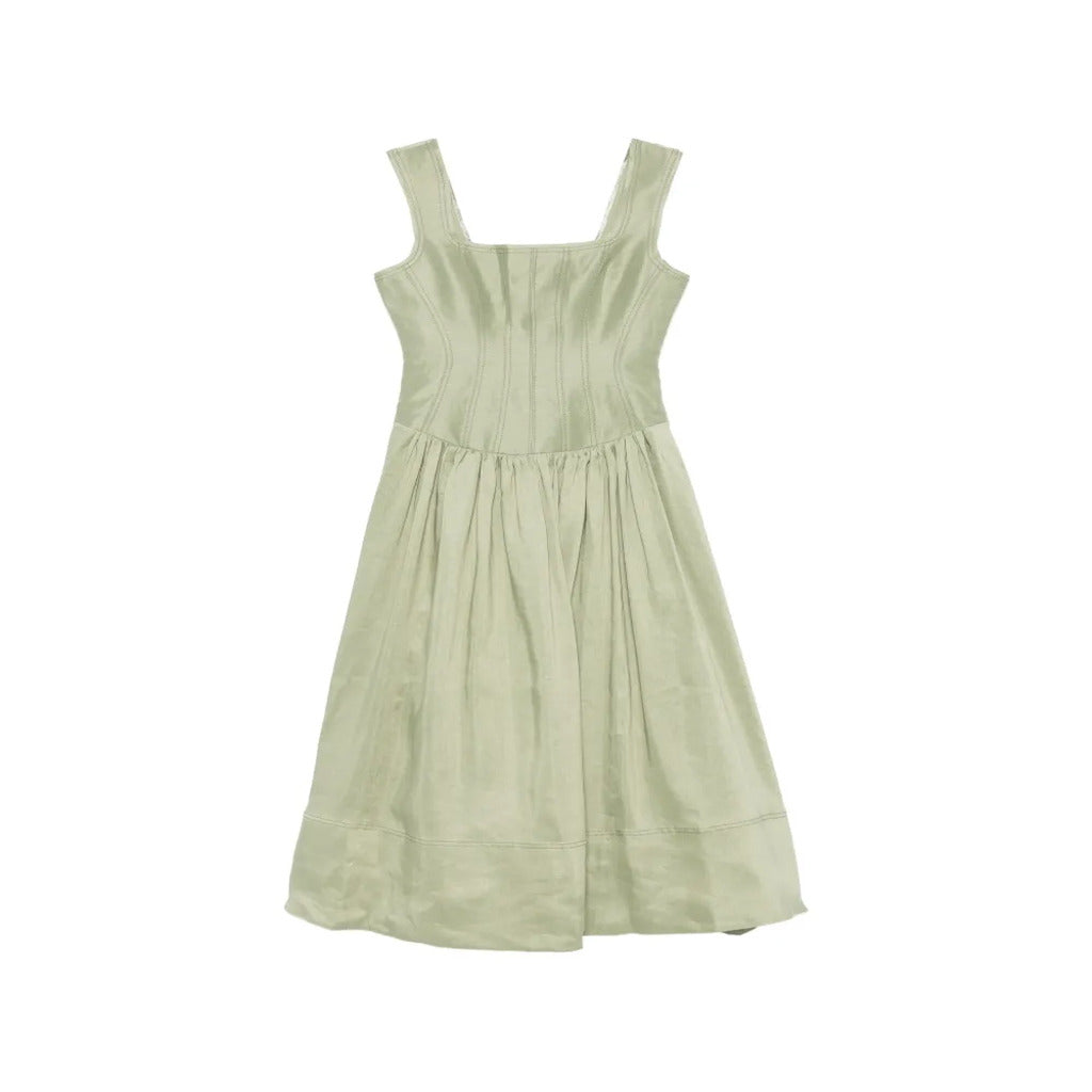 🌿 Abito midi corsetto verde salvia senza maniche