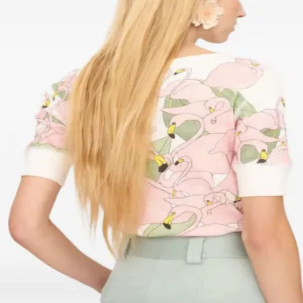 🌸 Top Chloe a costine con stampa di fenicotteri rosa