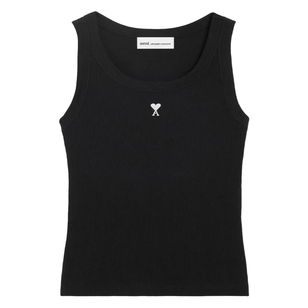 🖤 Top tank AMI Paris nero a costine con logo