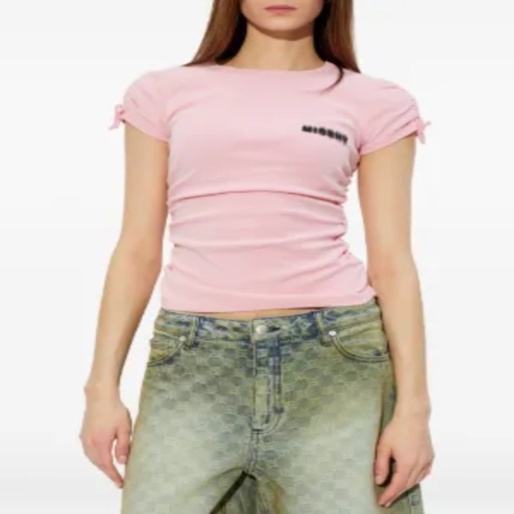T-shirt Donna Missbhy Rosa con Fiocchi e Logo