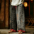 Men's Japanese Calligraphy Art Contrast Color Linen Pants