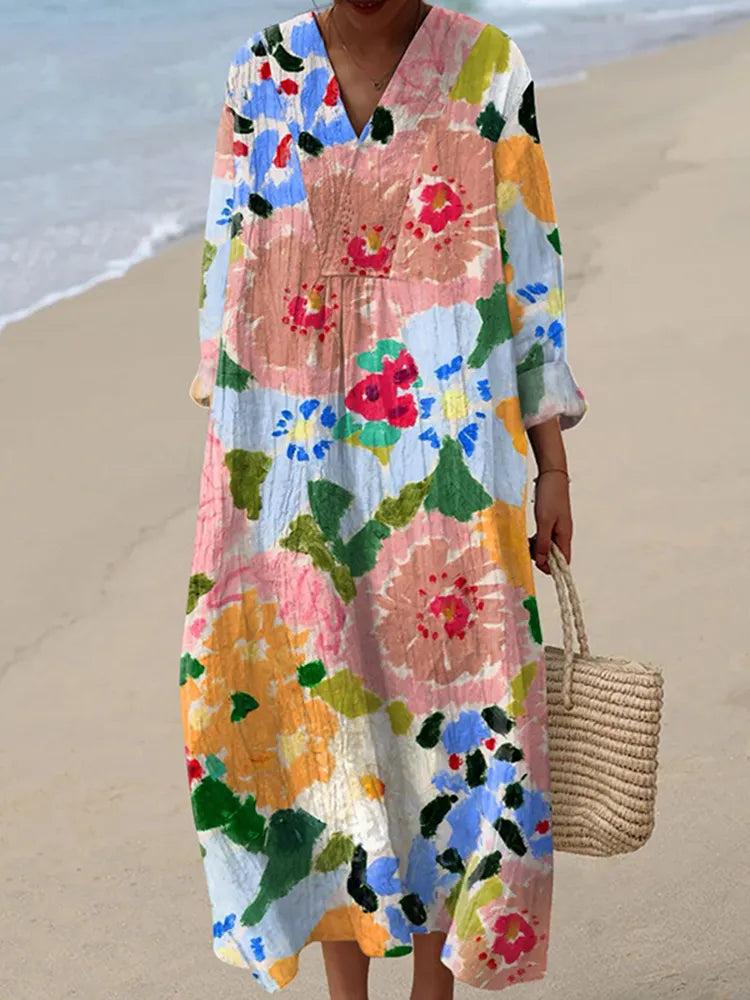 Women's Vintage Flowers Art Print Casual Dress