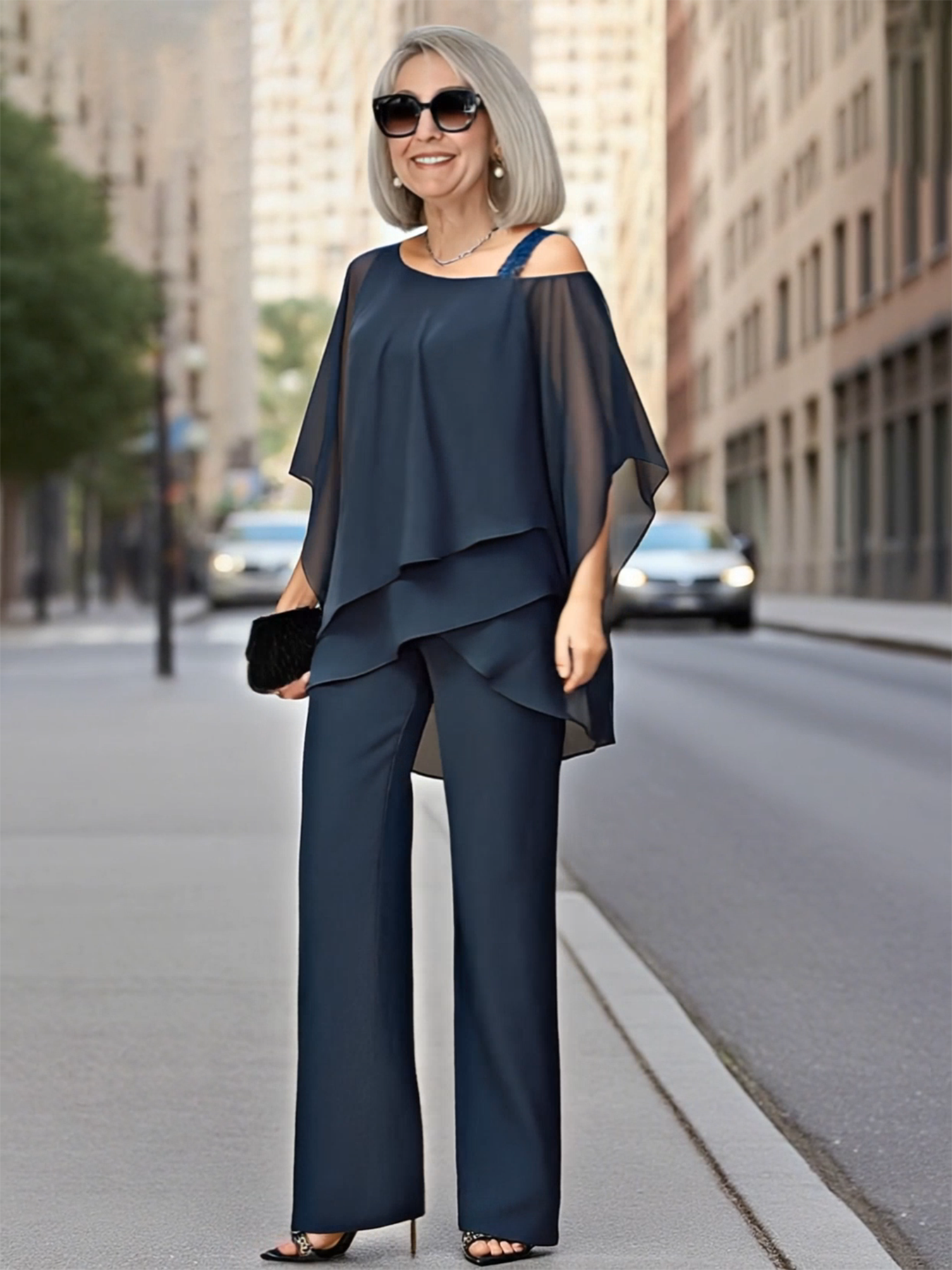 2Pcs Bat Sleeve Top Trousers Women's Casual Off-the-shoulder Irregular Party Suit Elegant Two-piece Set