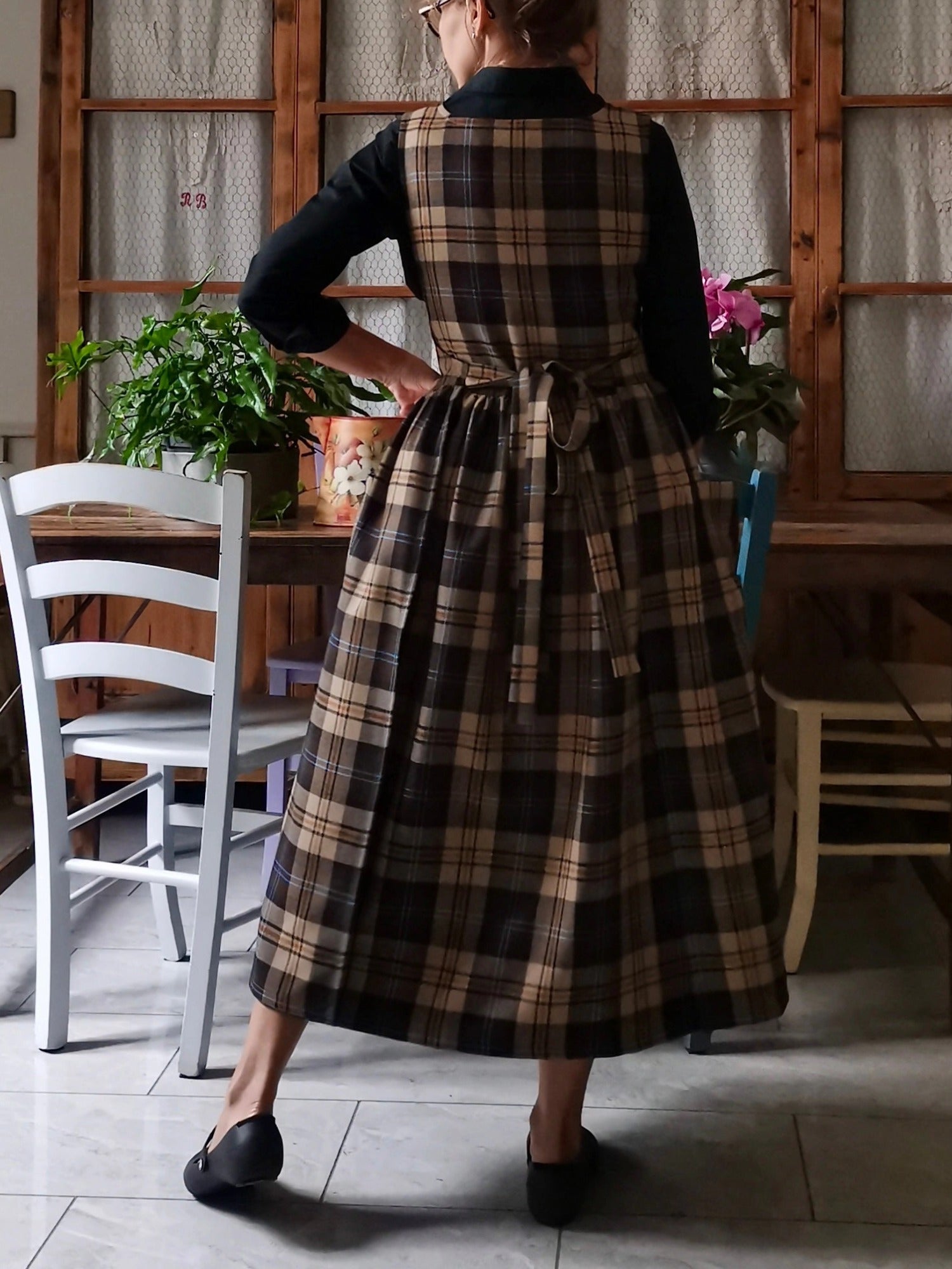 Brown and Beige Tartan Apron