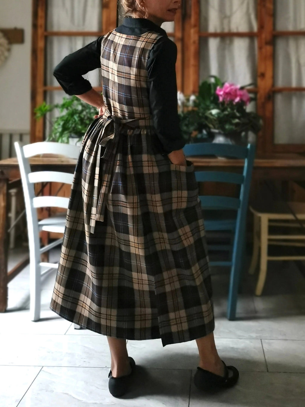 Brown and Beige Tartan Apron