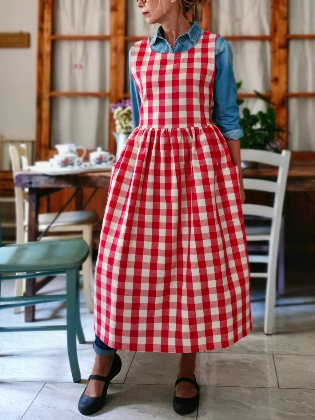 Red Check Cotton Apron